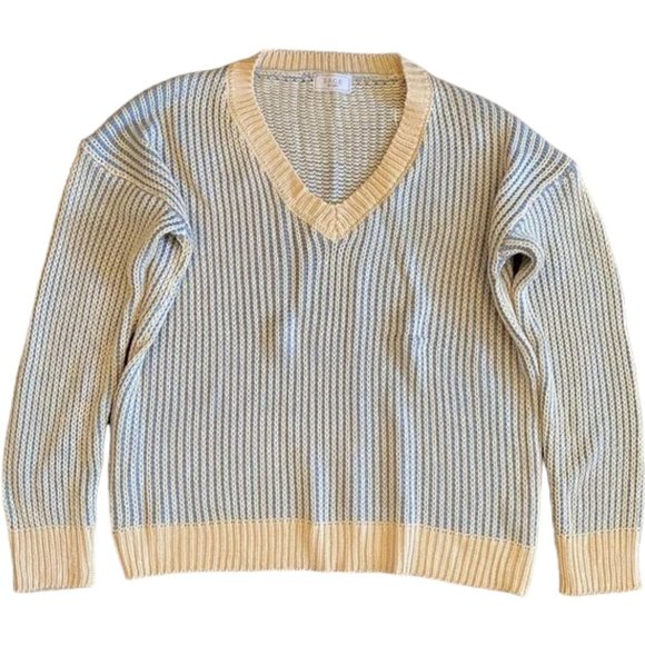 Sage the Label V-Neck Blue & Cream Loose Knit Pullover Sweater Women's Sz. Large - Picture 1 of 6